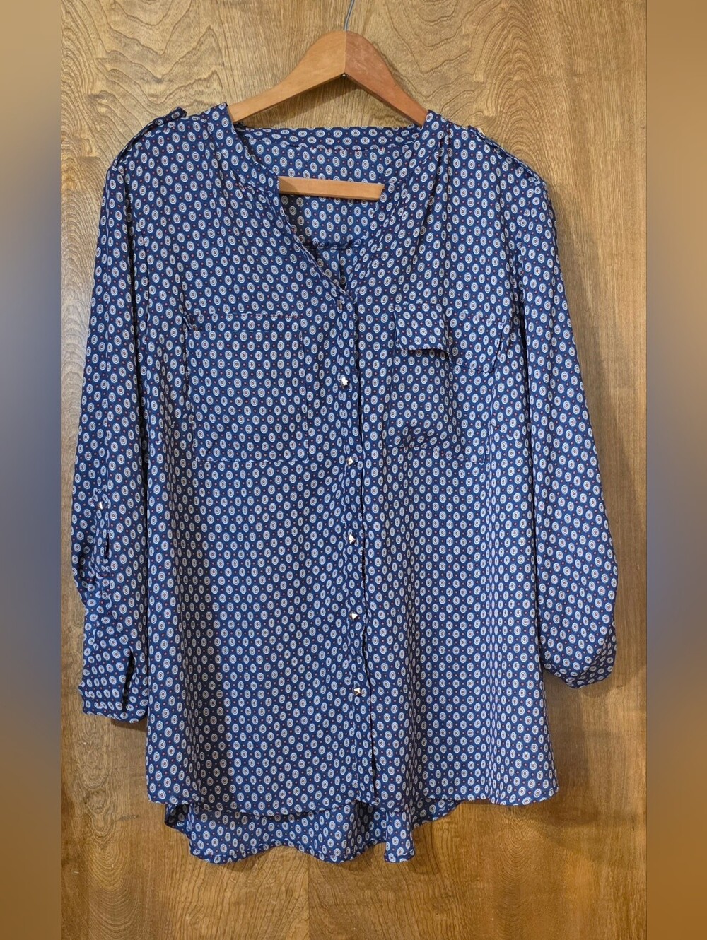 Navy Blouse w/Gold Accents